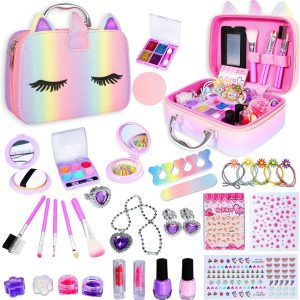 Kids Washable Makeup Girl Toys - Kids Makeup Kit for Girl, Real Make Up Set, Little Girls Makeup Kit for Toddler Kid Children Princess, Christmas Birthday Gift Toys for Girl 4 5 6 7 8 9 10 Year Old