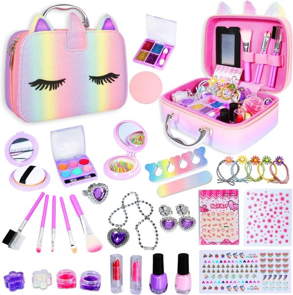 Kids Washable Makeup Girl Toys - Kids Makeup Kit for Girl, Real Make Up Set, Little Girls Makeup Kit for Toddler Kid Children Princess, Christmas Birthday Gift Toys for Girl 4 5 6 7 8 9 10 Year Old